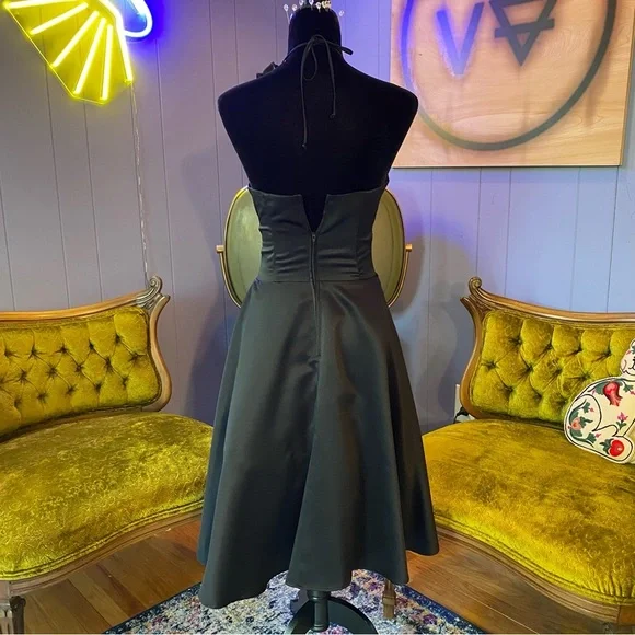 Vintage 90s Be Smart Fit and Flare Satin 50s Style Satin Halter Dress Size 5/6 - Picture 7 of 8